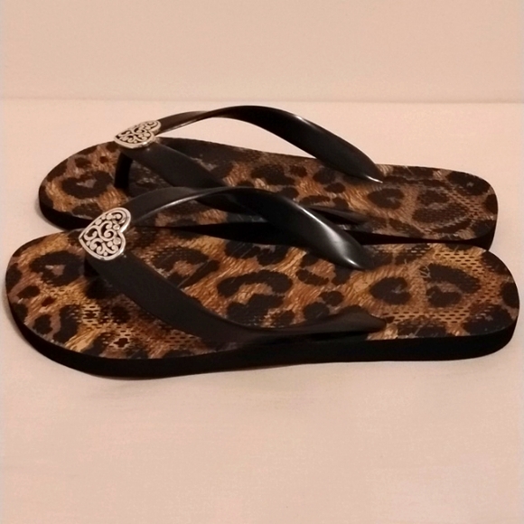 Brighton Leopard Print Heart Flip Flop Thong Sandals Size 7 - Picture 3 of 4